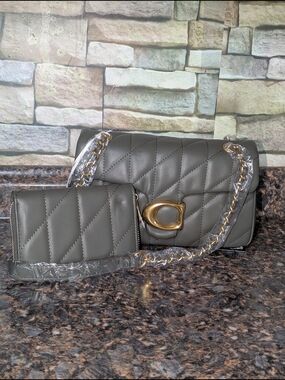 Quilted Shoulder Bag and Wallet Inspired Set - Olive